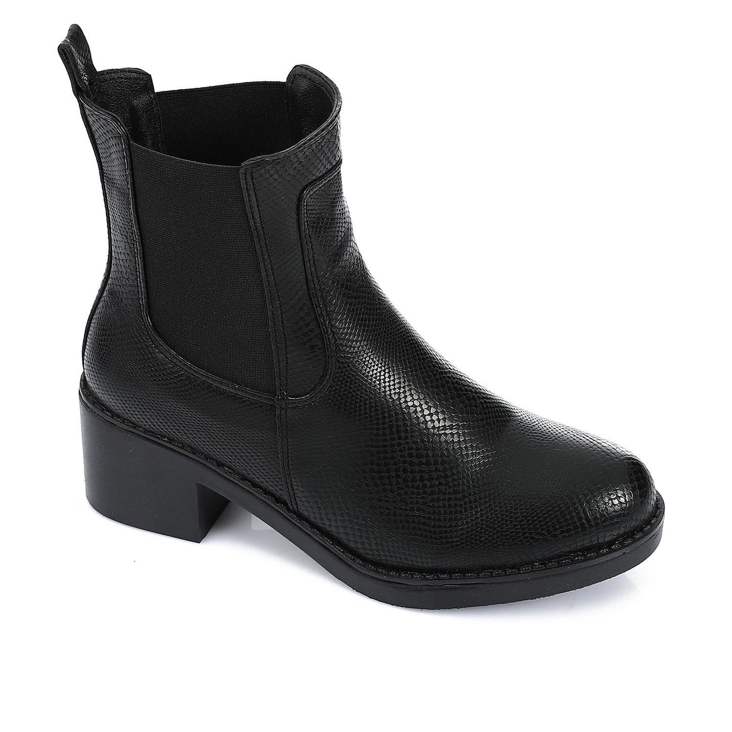 Leather Snake Embossed Chelsea Boot - Black