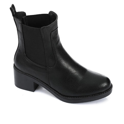 Leather Snake Embossed Chelsea Boot - Black