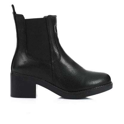 Leather Snake Embossed Chelsea Boot - Black