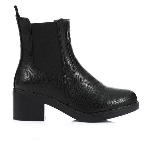 Leather Snake Embossed Chelsea Boot - Black