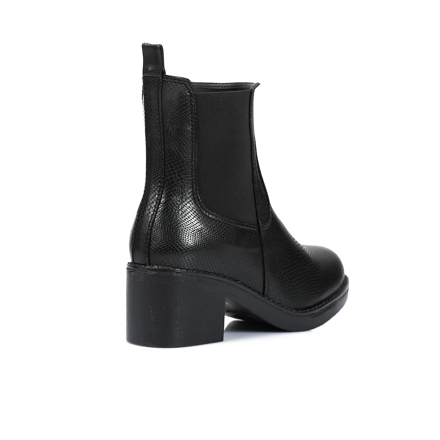 Leather Snake Embossed Chelsea Boot - Black