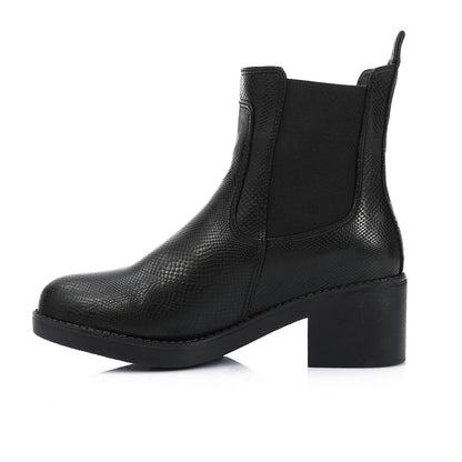 Leather Snake Embossed Chelsea Boot - Black