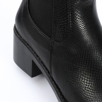 Leather Snake Embossed Chelsea Boot - Black