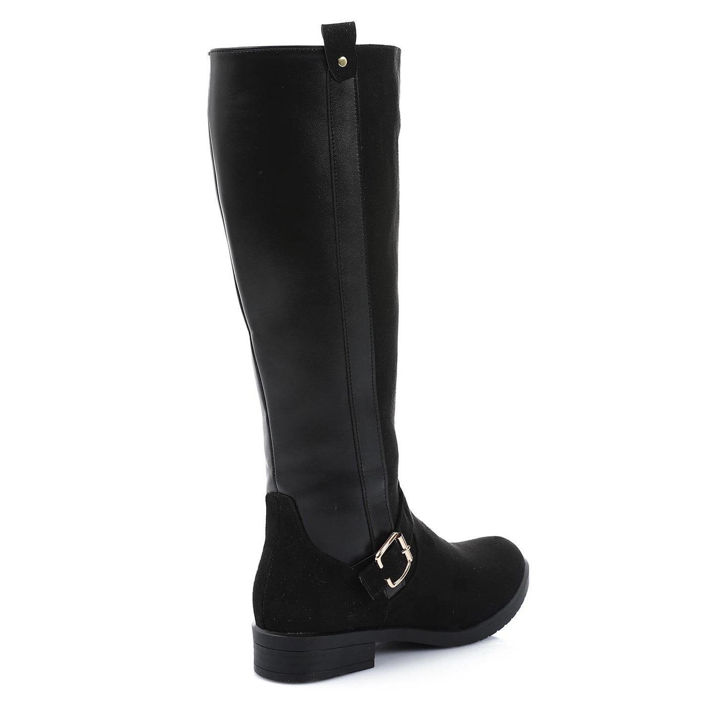 Leather & Suede Color Block Riding Boot - Black