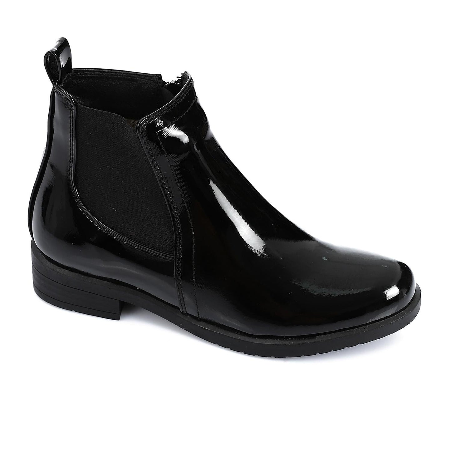 Patent Leather Solid Chelsea Boots - Black