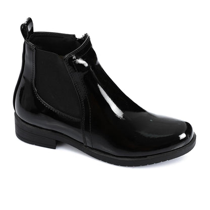 Patent Leather Solid Chelsea Boots - Black