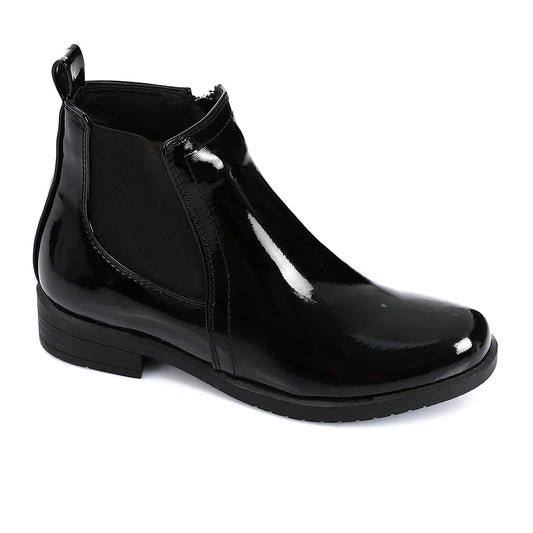 Patent Leather Solid Chelsea Boots - Black