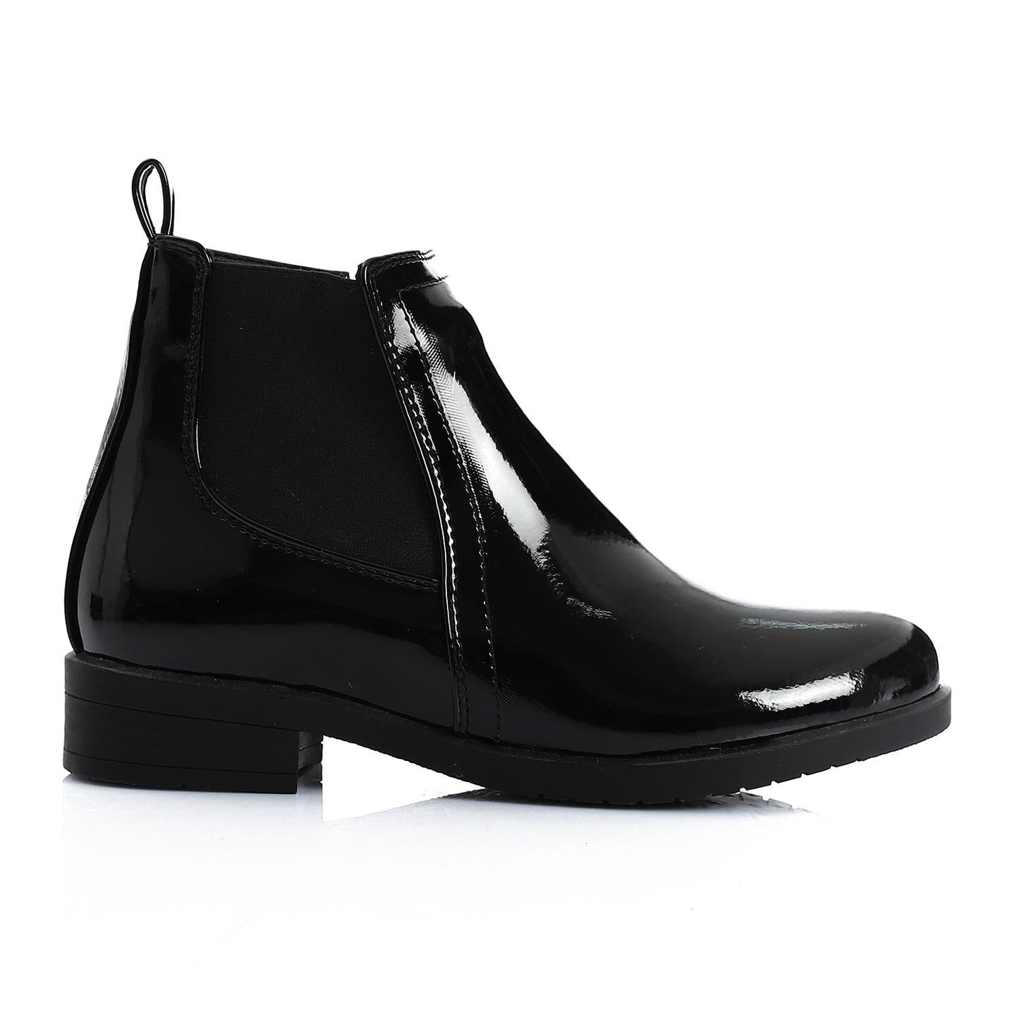 Patent Leather Solid Chelsea Boots - Black