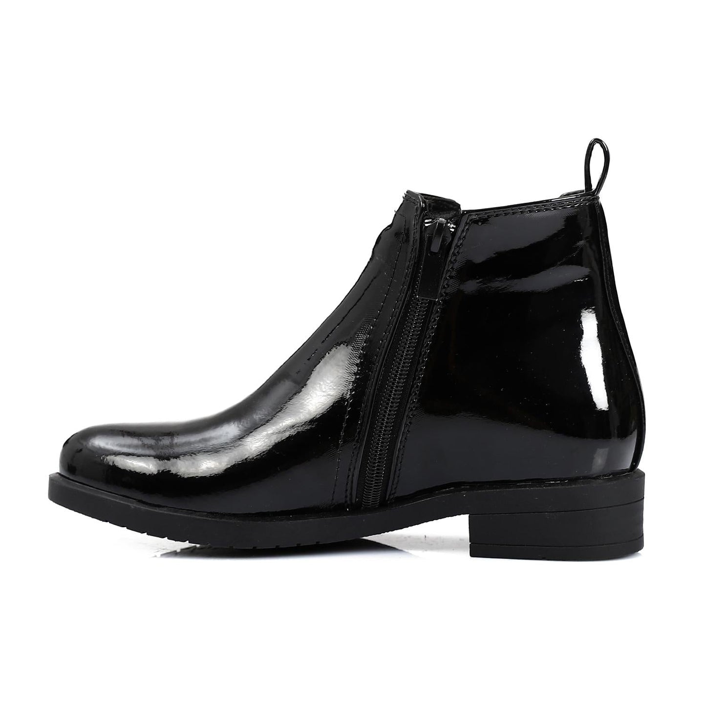 Patent Leather Solid Chelsea Boots - Black