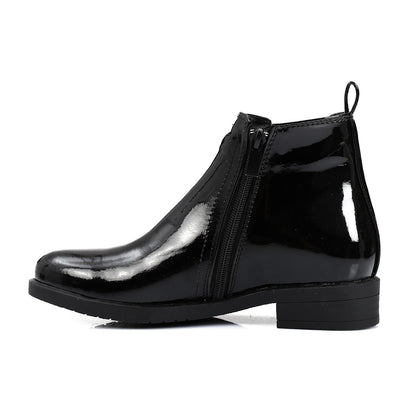 Patent Leather Solid Chelsea Boots - Black
