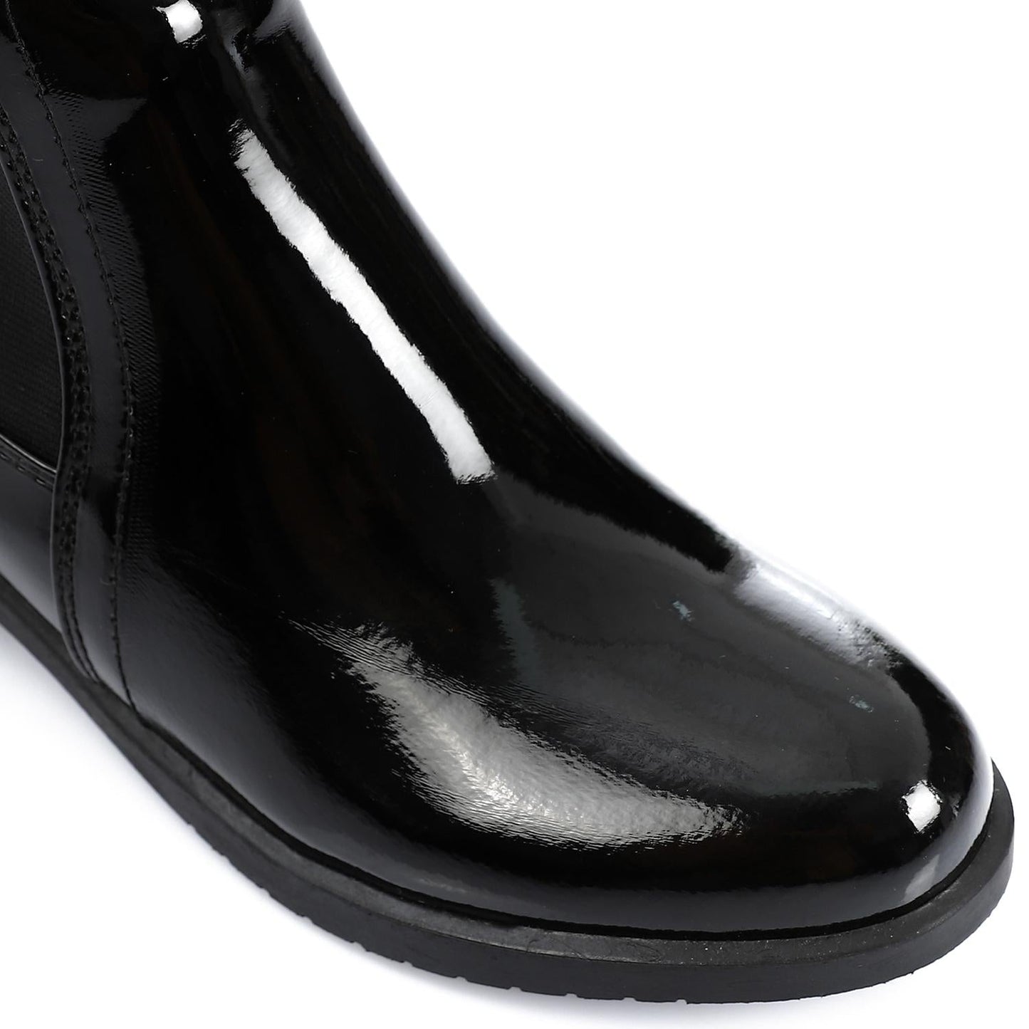 Patent Leather Solid Chelsea Boots - Black
