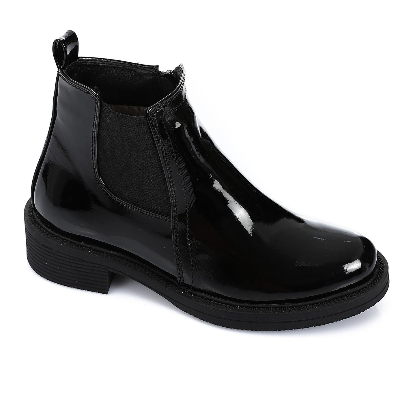 Patent Leather Solid Chelsea Boots - Black