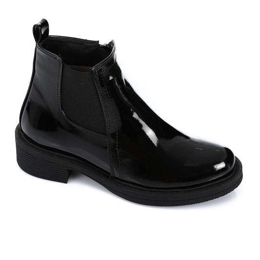Patent Leather Solid Chelsea Boots - Black