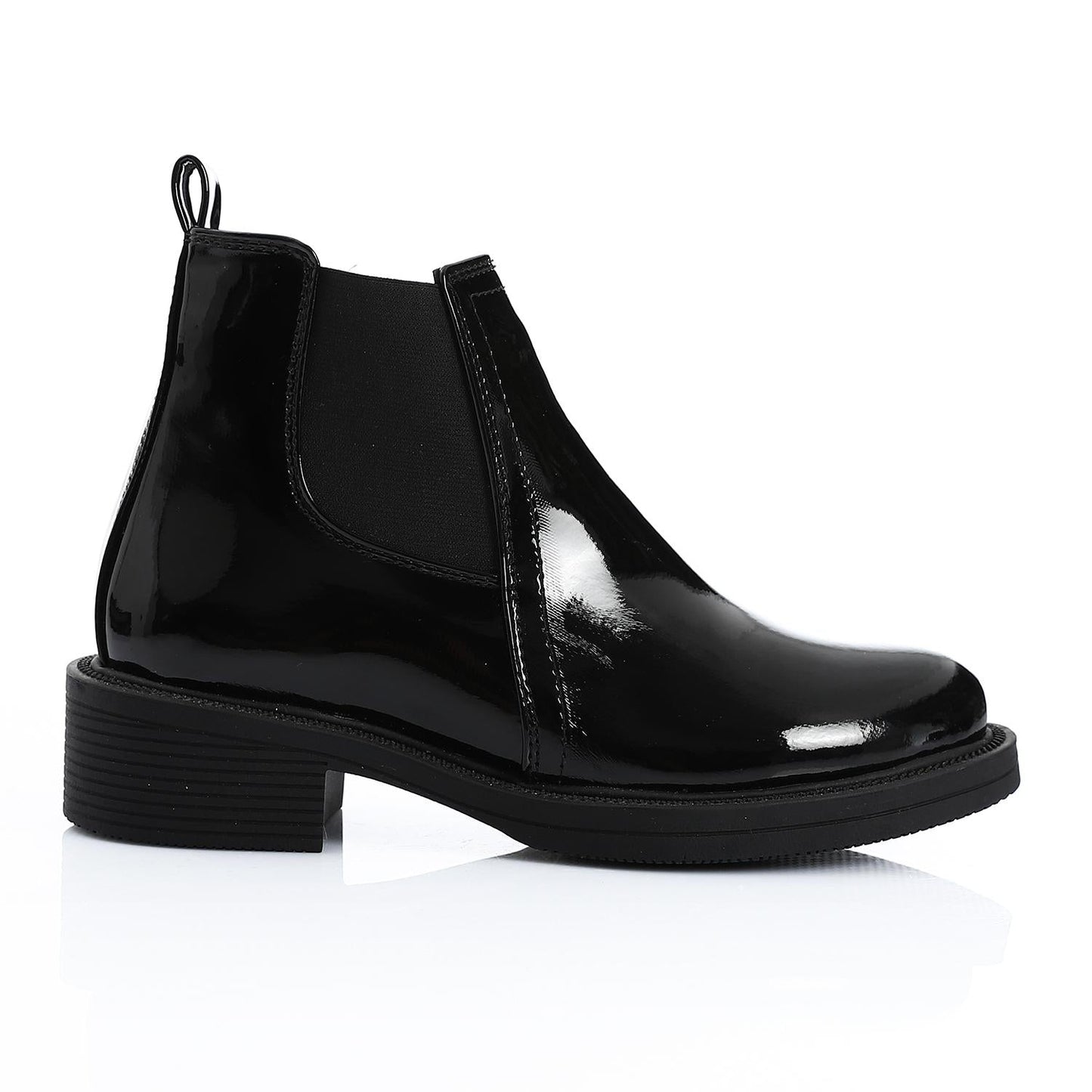 Patent Leather Solid Chelsea Boots - Black