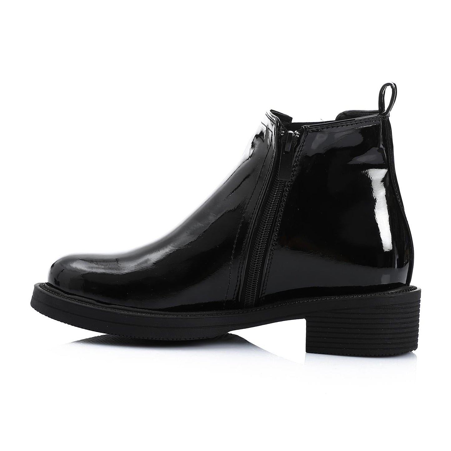 Patent Leather Solid Chelsea Boots - Black