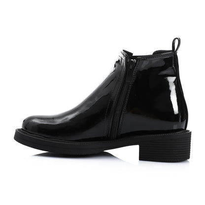 Patent Leather Solid Chelsea Boots - Black