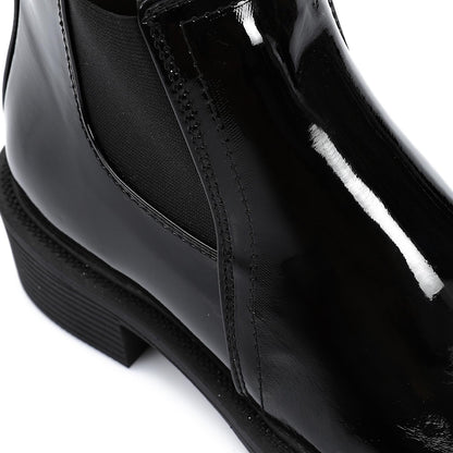Patent Leather Solid Chelsea Boots - Black