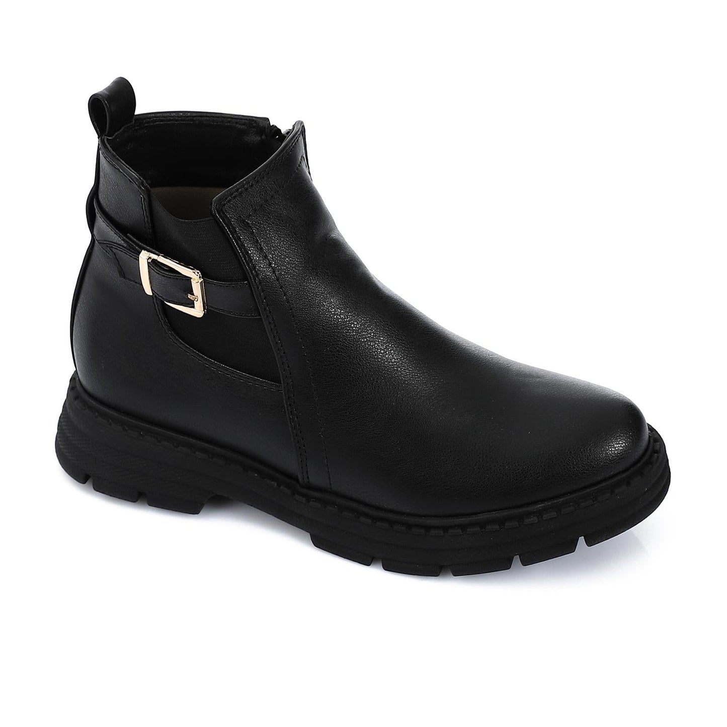 Leather Solid Ankle Boot - Black