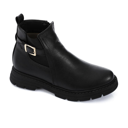 Leather Solid Ankle Boot - Black