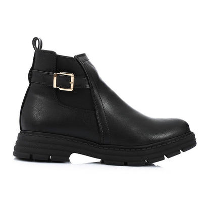 Leather Solid Ankle Boot - Black
