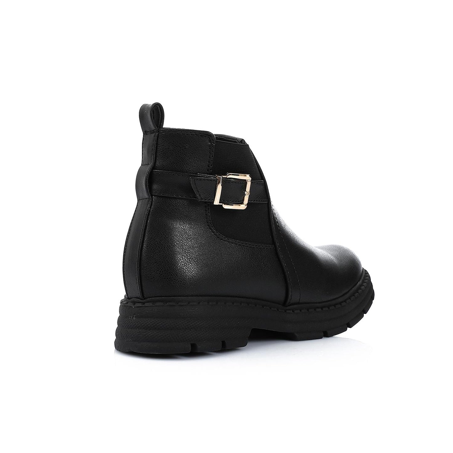 Leather Solid Ankle Boot - Black