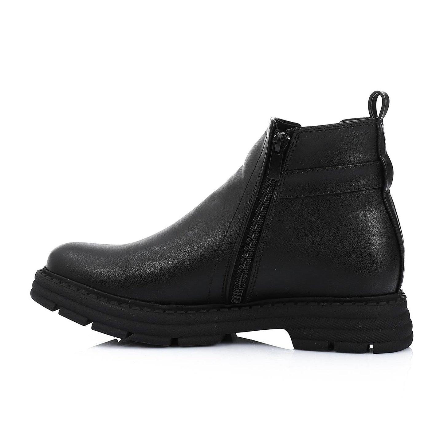Leather Solid Ankle Boot - Black