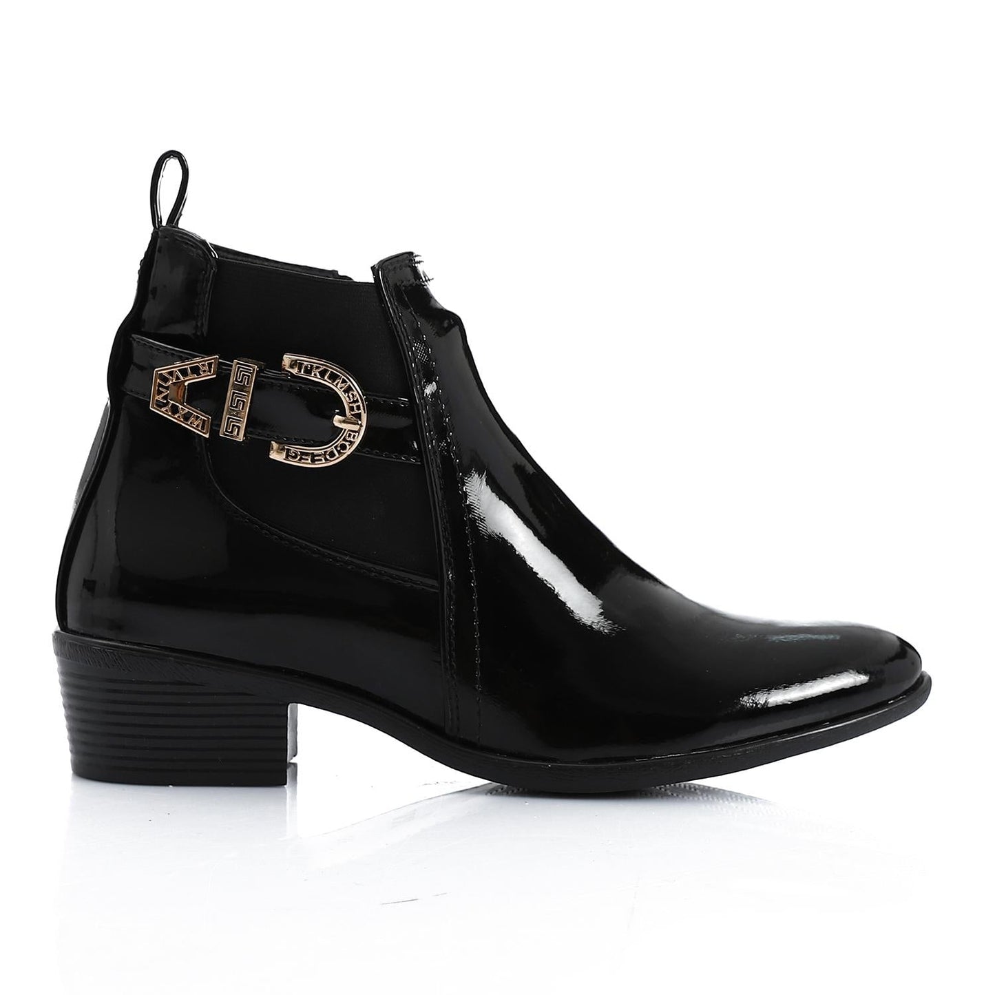 Patent Leather Solid Ankle Boot - Black