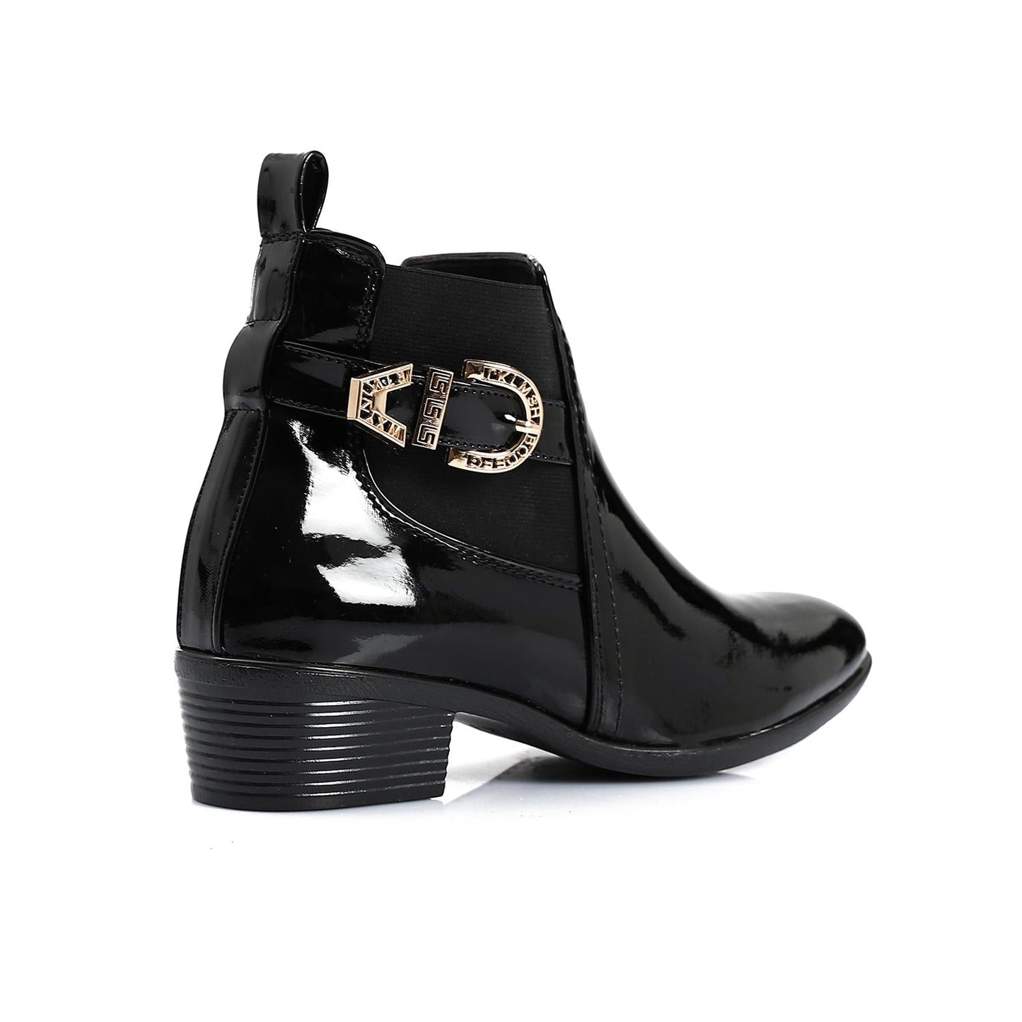 Patent Leather Solid Ankle Boot - Black