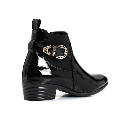 Patent Leather Solid Ankle Boot - Black