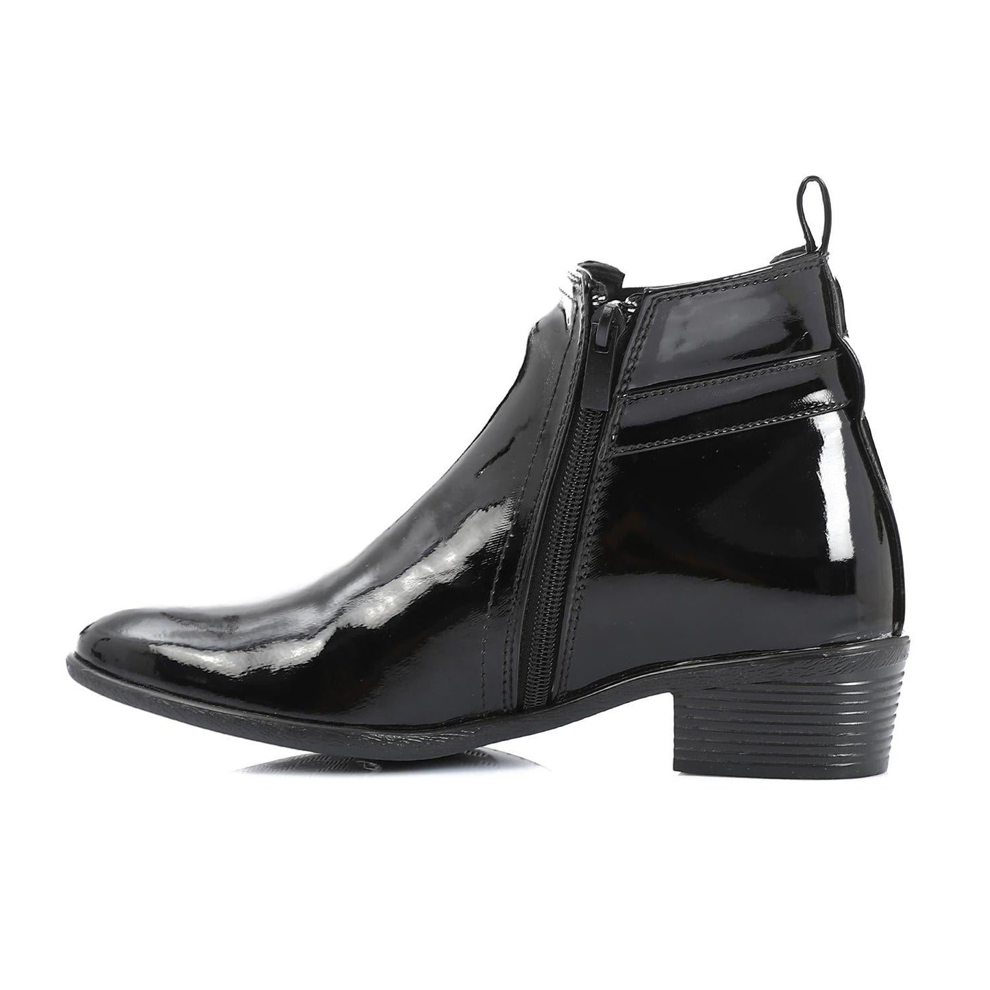 Patent Leather Solid Ankle Boot - Black