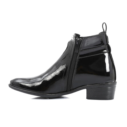 Patent Leather Solid Ankle Boot - Black