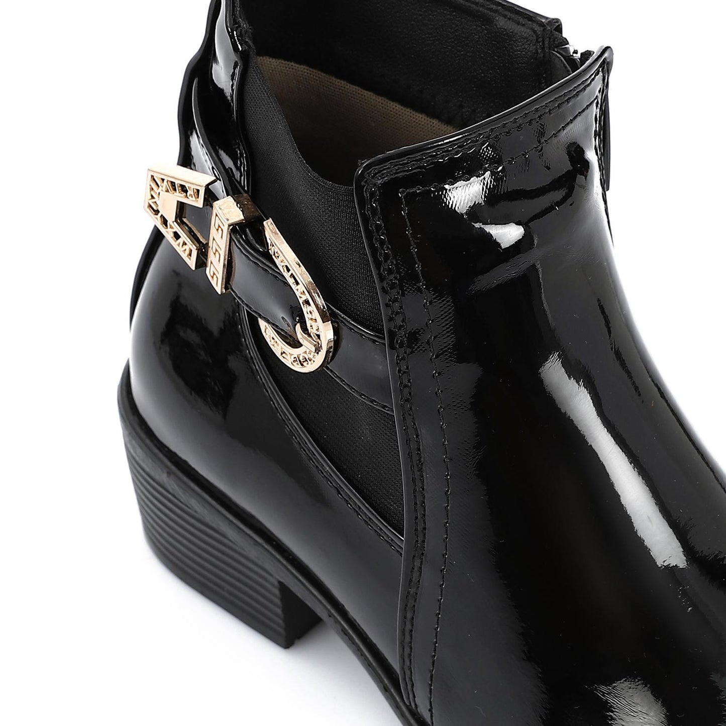 Patent Leather Solid Ankle Boot - Black