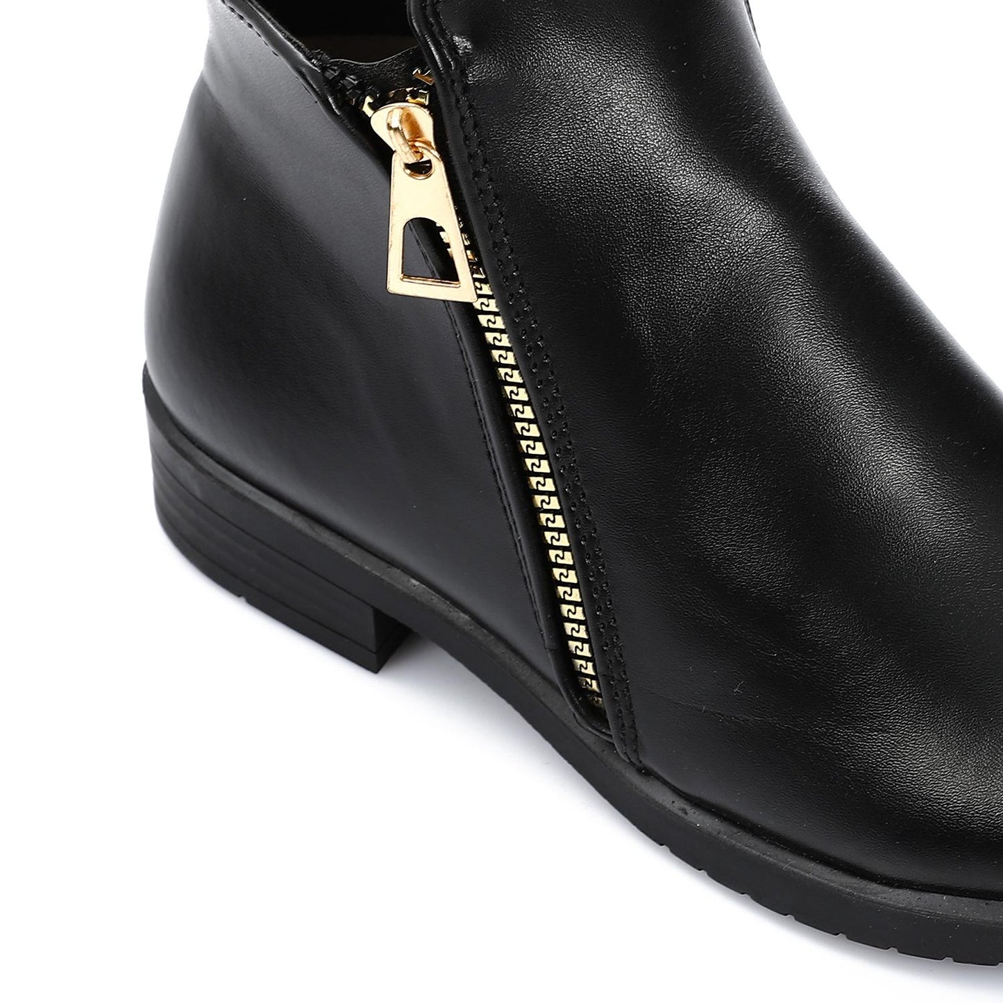Faux Leather Solid Ankle Boot - Black
