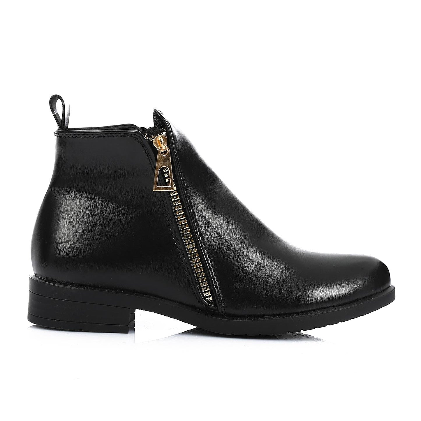 Faux Leather Solid Ankle Boot - Black