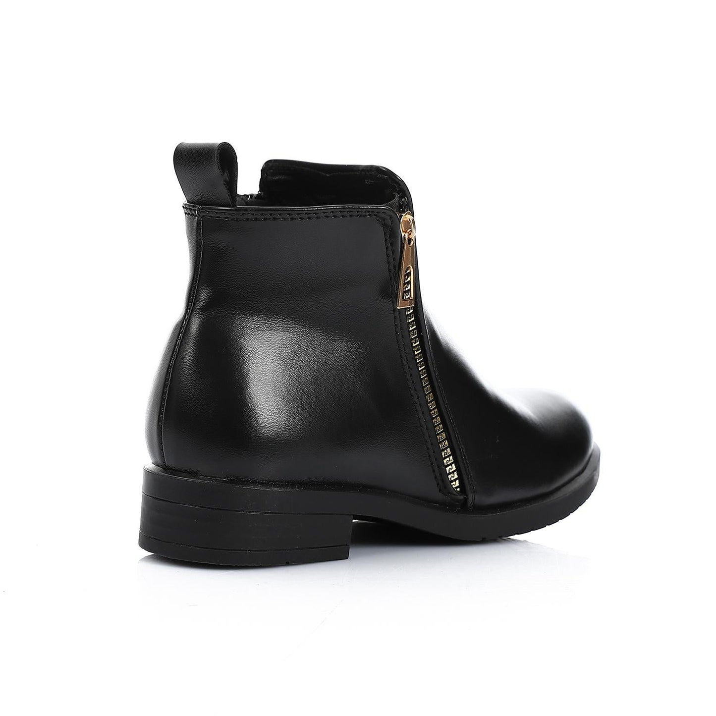Faux Leather Solid Ankle Boot - Black