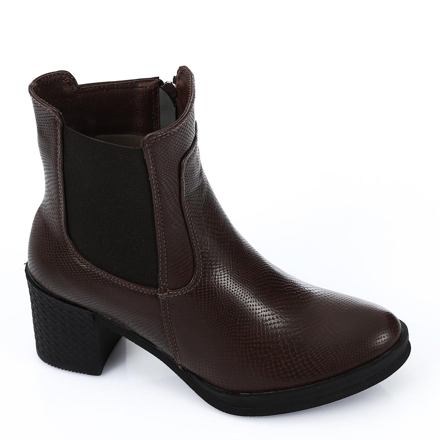 Leather Block Heeled Chelsea Boot - Brown