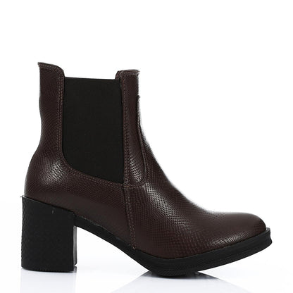 Leather Block Heeled Chelsea Boot - Brown