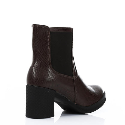 Leather Block Heeled Chelsea Boot - Brown