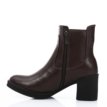 Leather Block Heeled Chelsea Boot - Brown