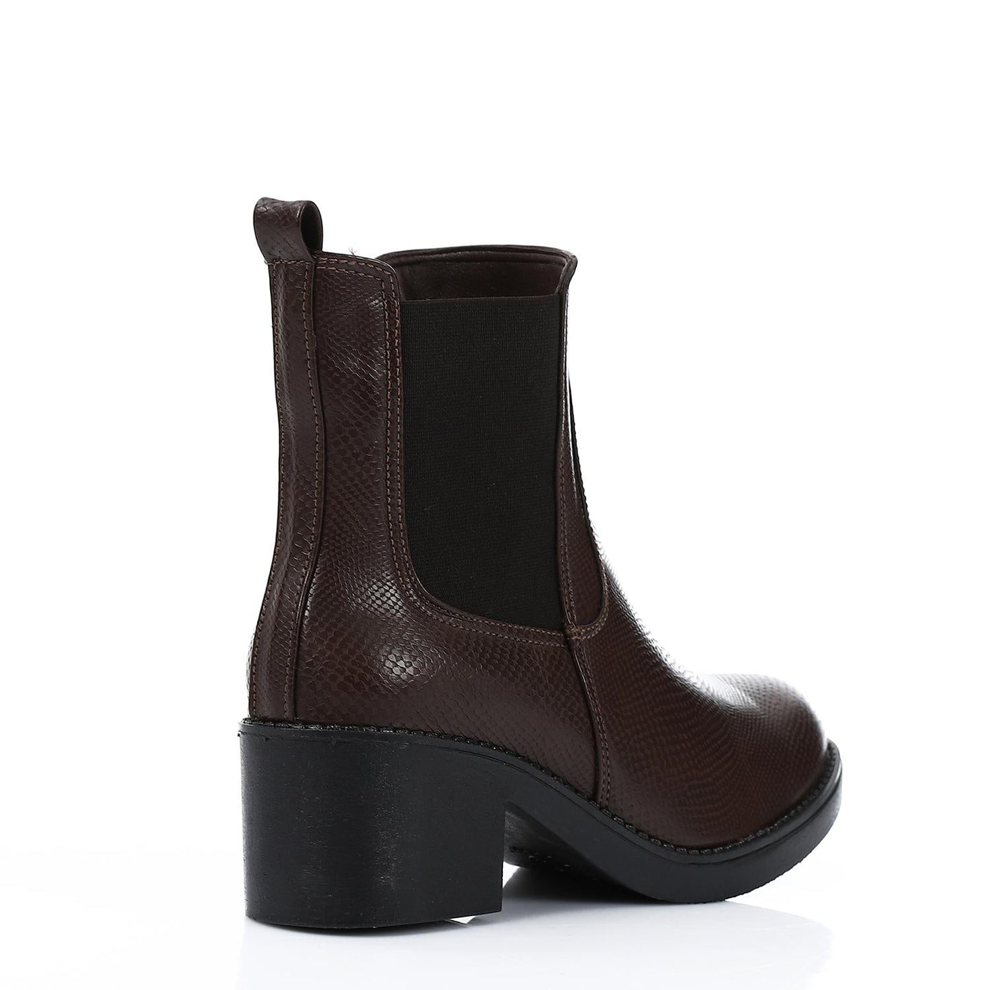 Block Heel Leather Slip On Ankle Boots - Brown
