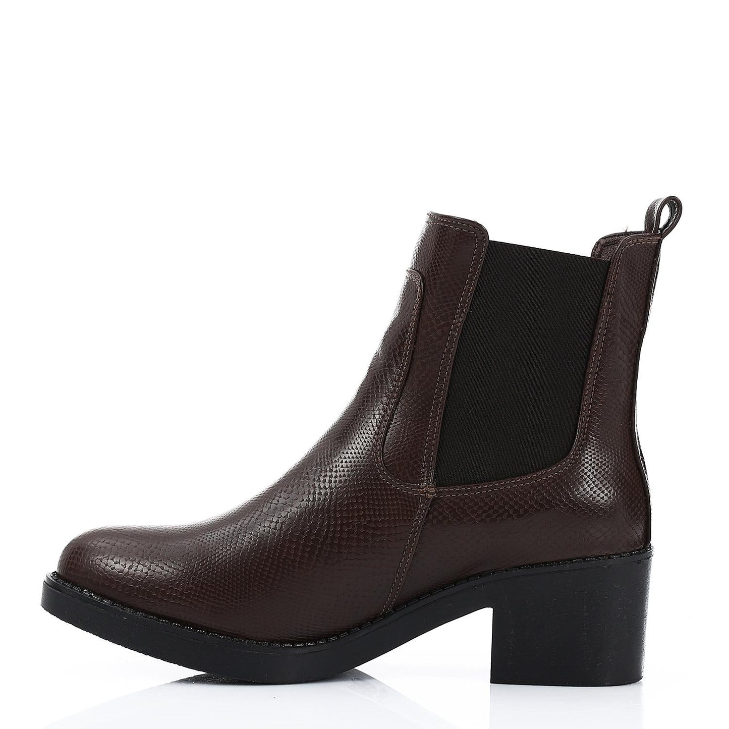 Block Heel Leather Slip On Ankle Boots - Brown