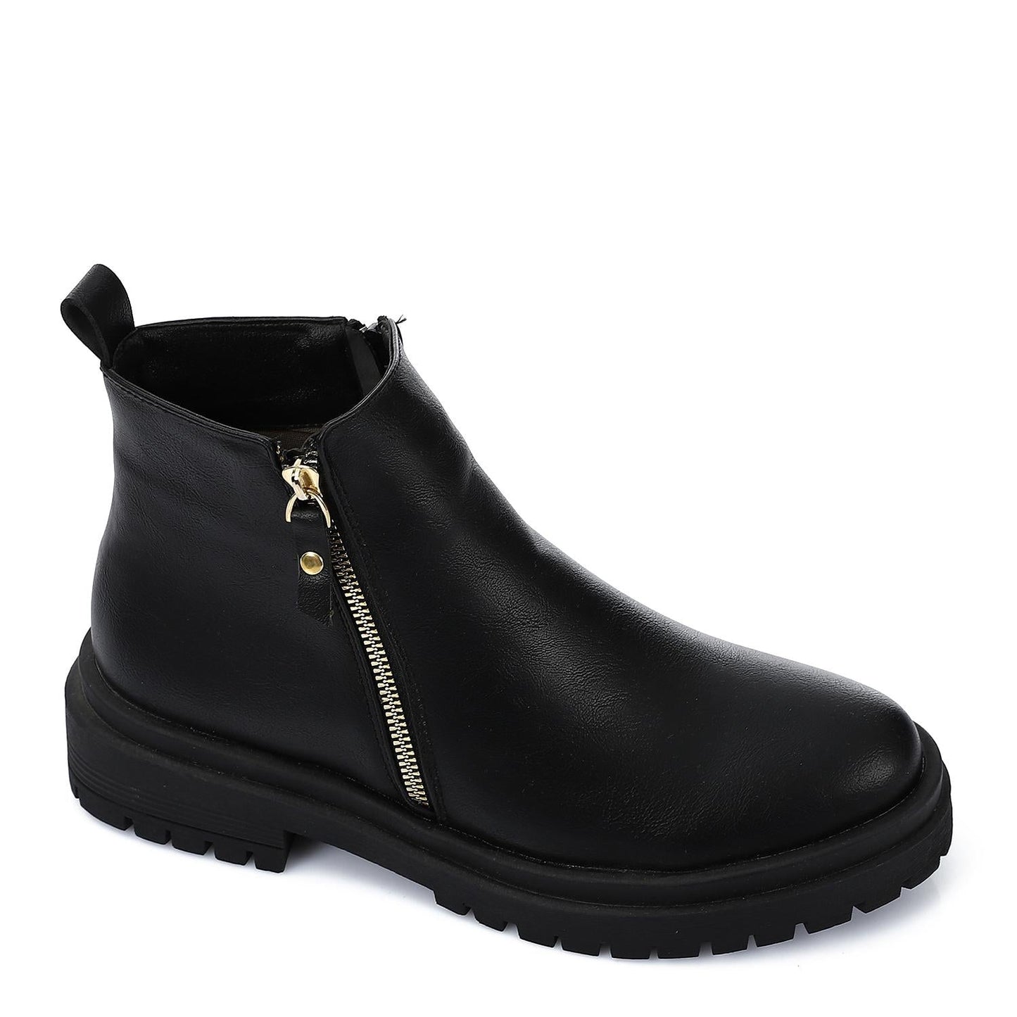 Leather Solid Ankle Boots - Black