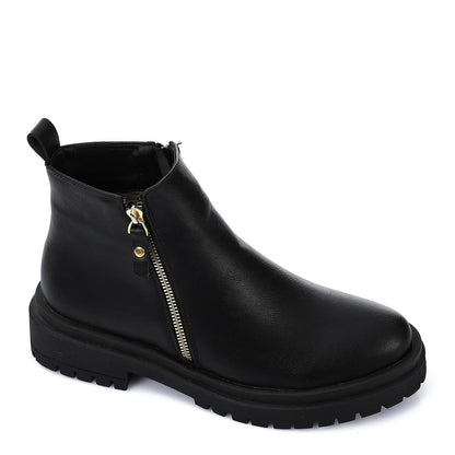 Leather Solid Ankle Boots - Black