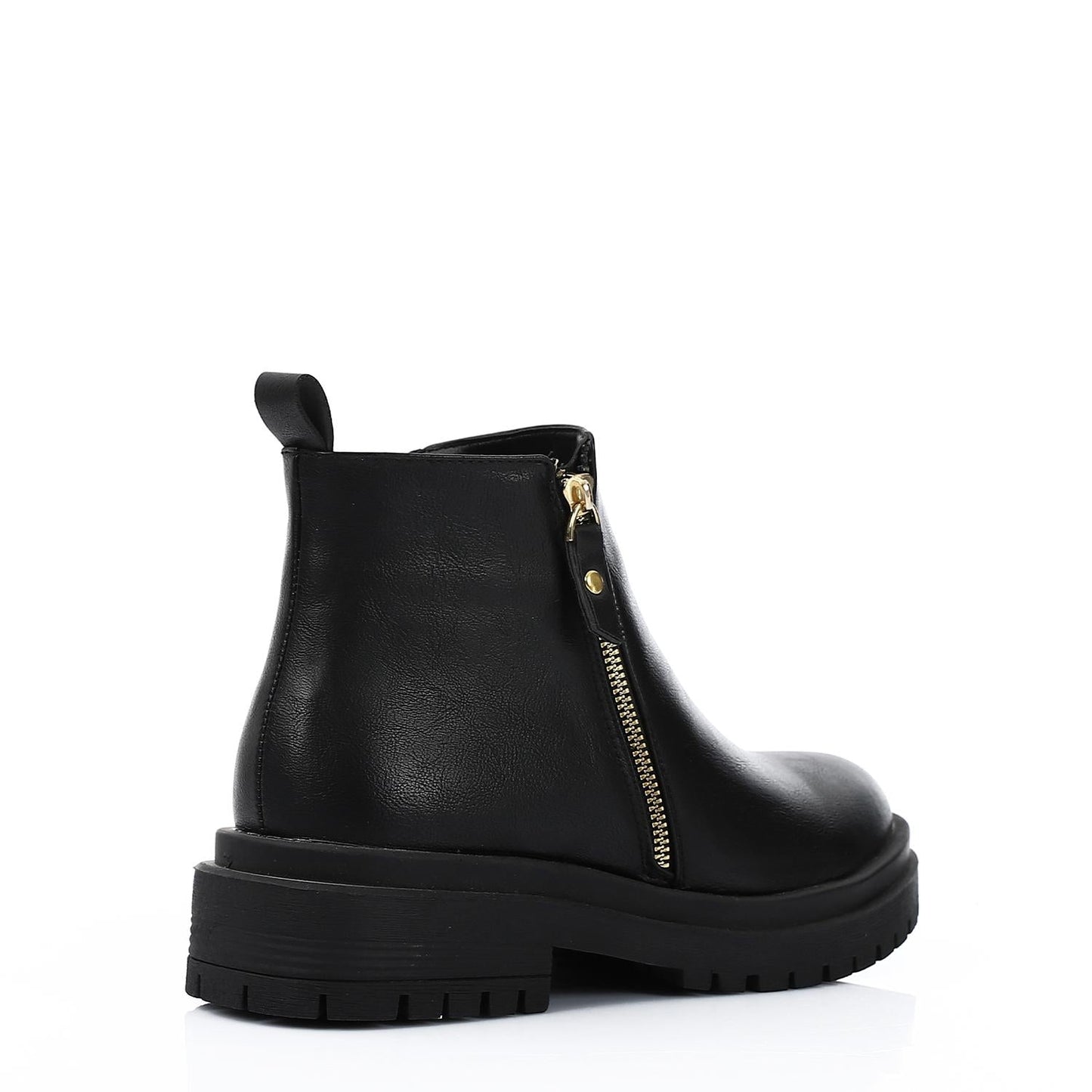 Leather Solid Ankle Boots - Black