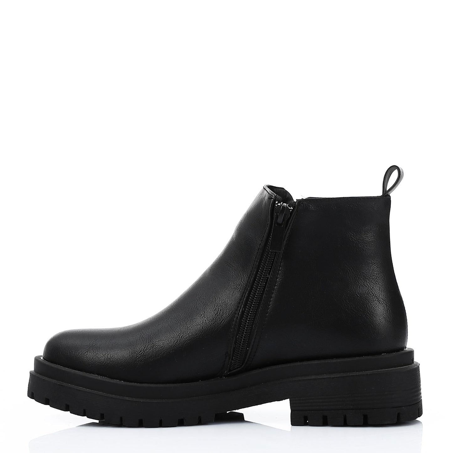 Leather Solid Ankle Boots - Black