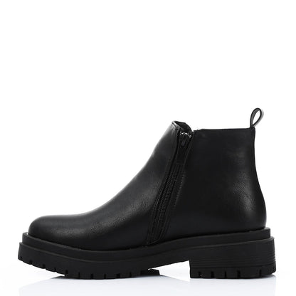 Leather Solid Ankle Boots - Black