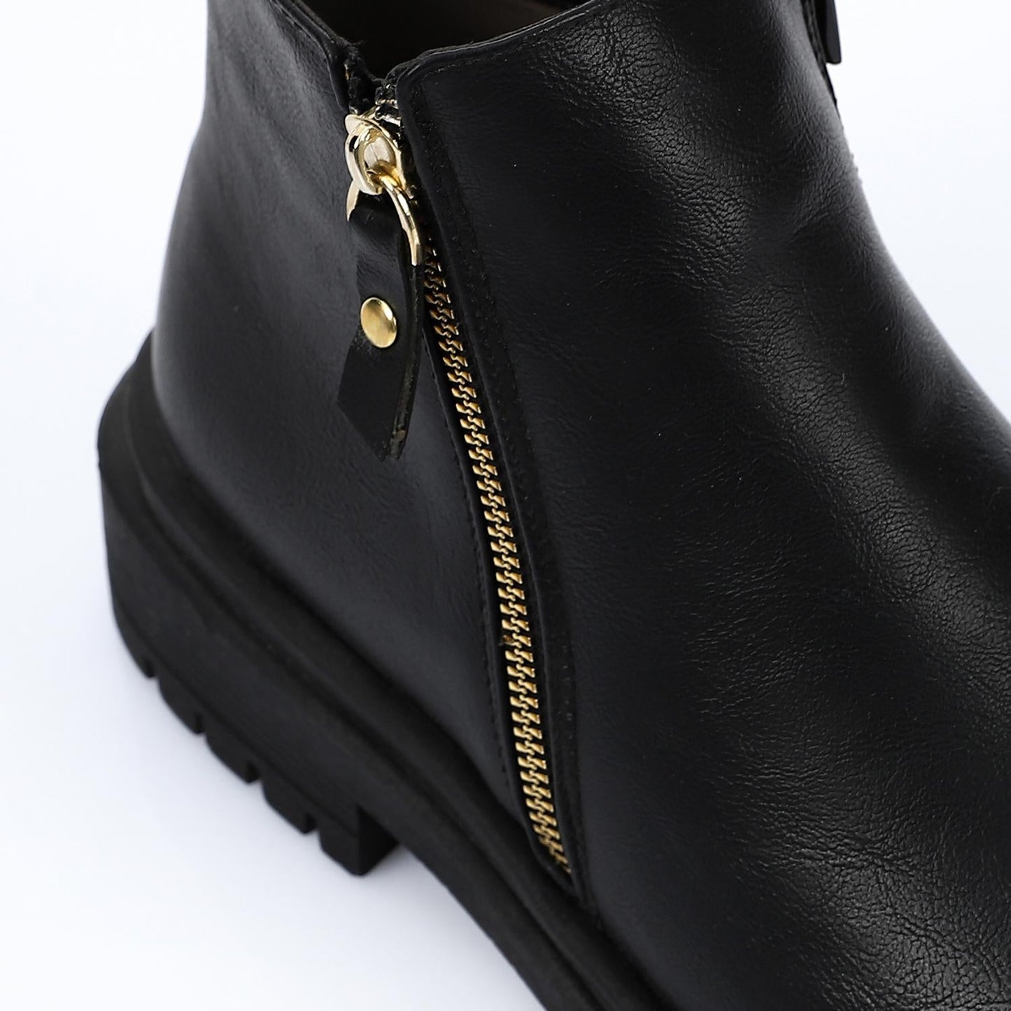 Leather Solid Ankle Boots - Black