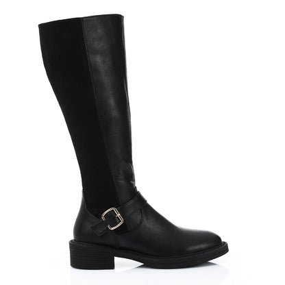 Leather Suede Mid Calf Boot - Black