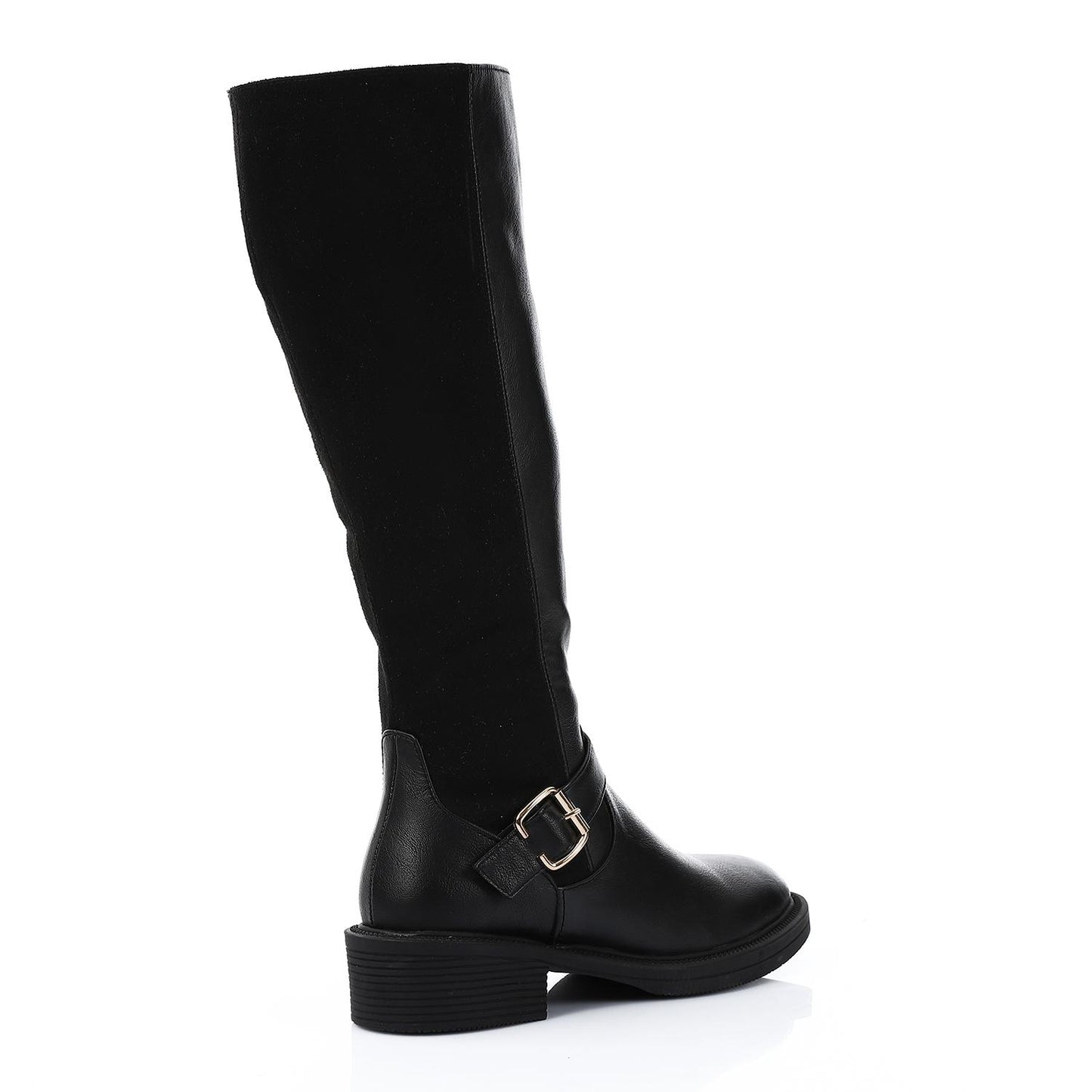 Leather Suede Mid Calf Boot - Black