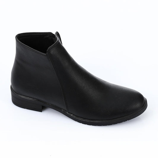 Leather Solid Ankle Boots - Black